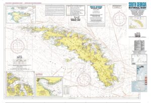 Old Argentine map of South Georgia with various explorers' routes annotated